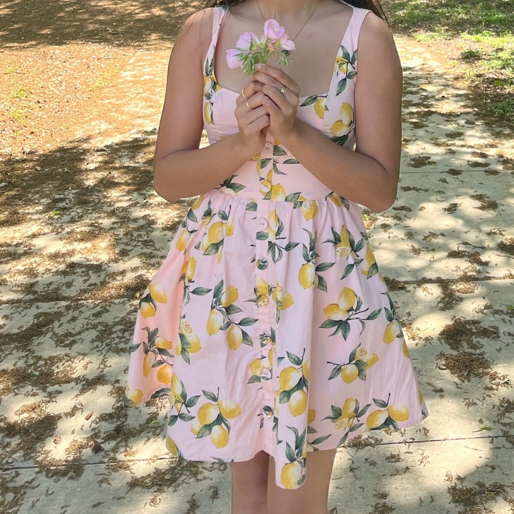 Lulu's Lemon Patterned Pink Dress